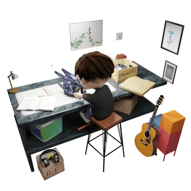Dhairya at desk